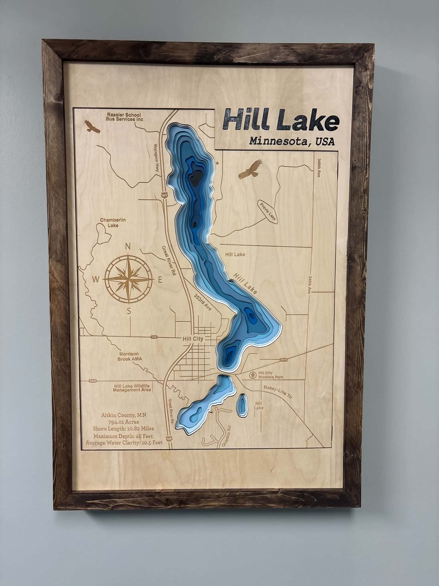 Hill Lake 3D Topographic Map - Front Perspective